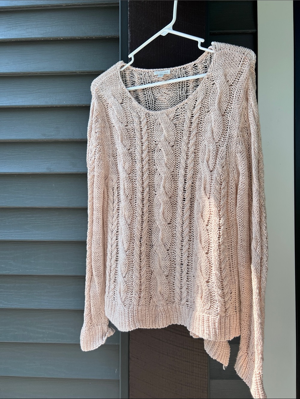 Garnet Hill Light Pink Open-Knit Cable Scoop Sweater